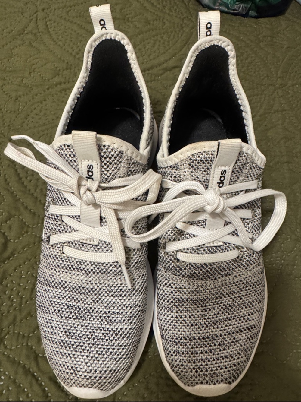 adidas White and Black Speckled Knit Casual Sneakers